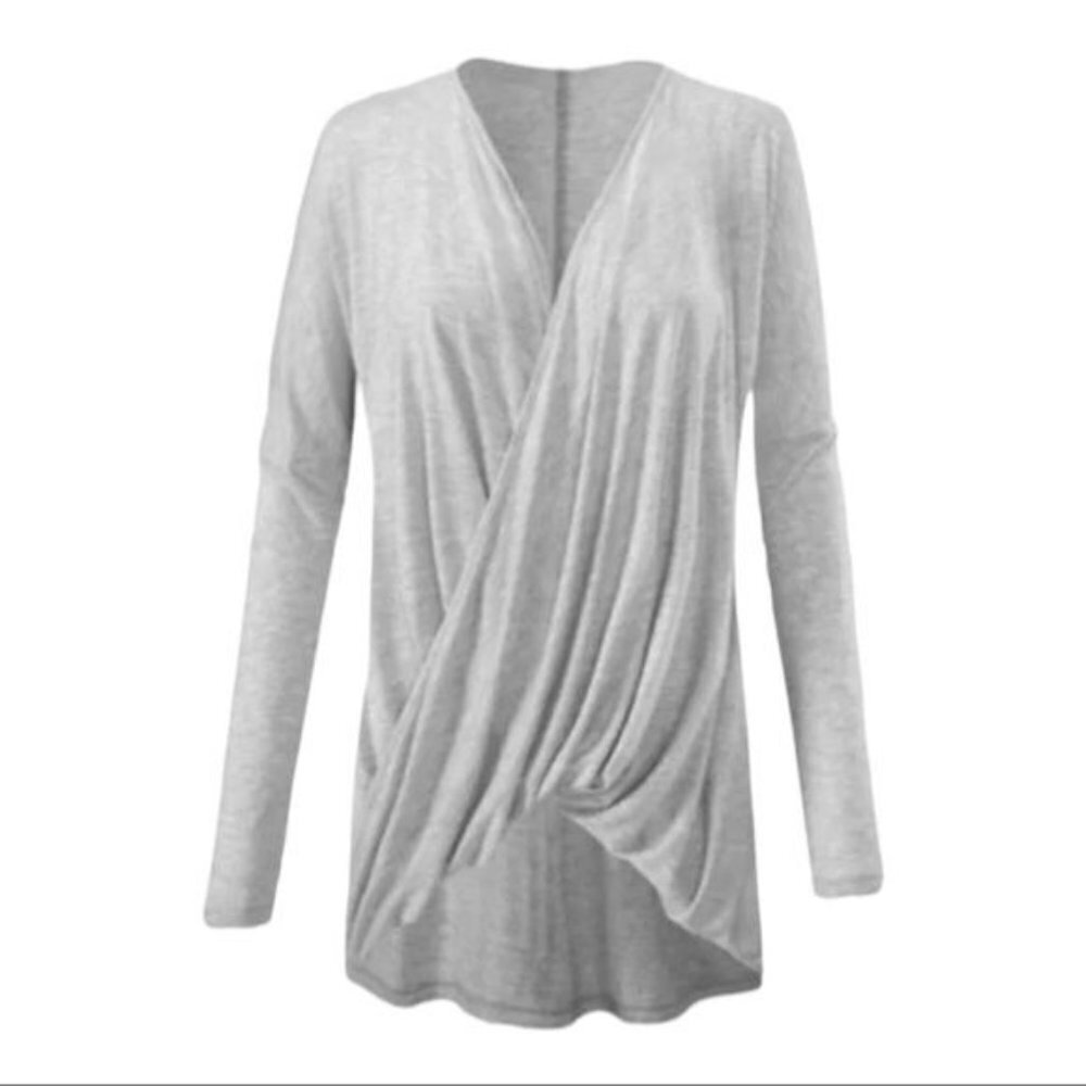 CABI Heather Grey Taylor Twist Draped Long Sleeve Blouse Size S - Picture 2 of 9